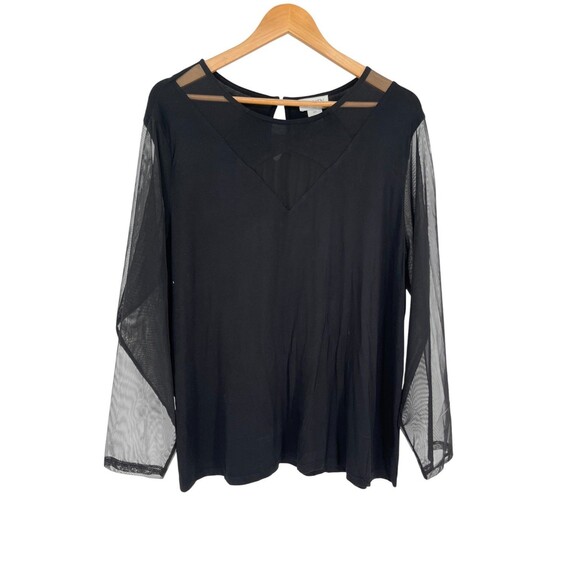 Carmen Marc Valvo Tops - Carmen Marc Valvo Top Women's Size 3X Black Sheer Mesh Sleeves